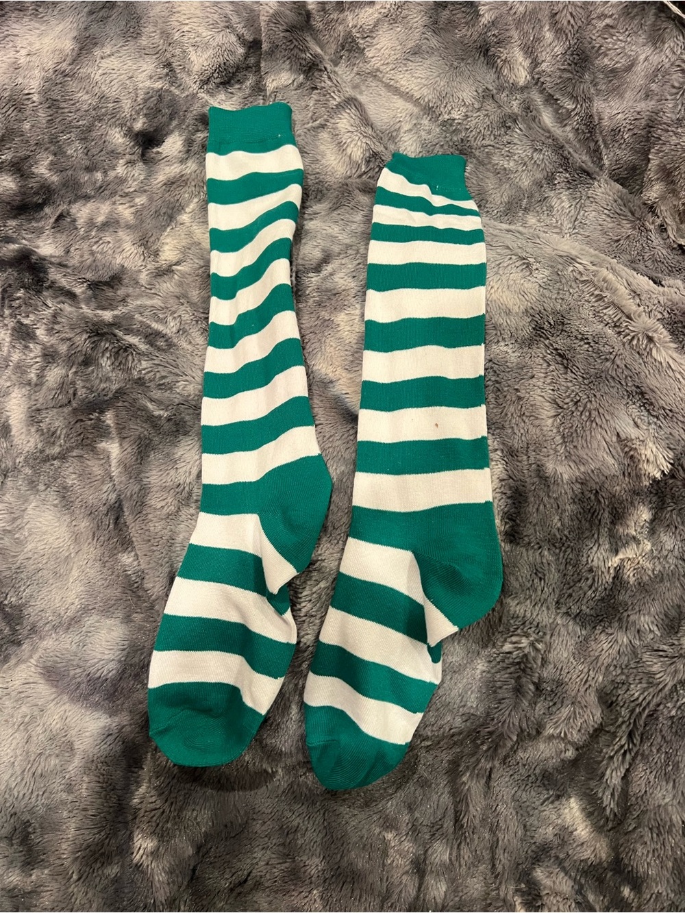 Men's Green and White Striped Knee-High Socks